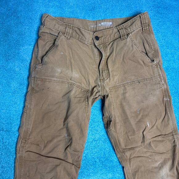 Carhartt Mens 30x30 Tan Double Knee Work Pants Rugged Flex Utility Workwear - Picture 3 of 16